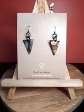 Load image into Gallery viewer, Love triangle dangle handmade earrings polymer clay earthy
