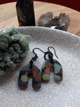 Load image into Gallery viewer, Fossil rainbow dangle handmade earrings polymer clay earthy
