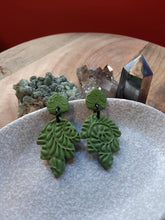 Load image into Gallery viewer, Green khaki leaf stud handmade earrings polymer clay earthy
