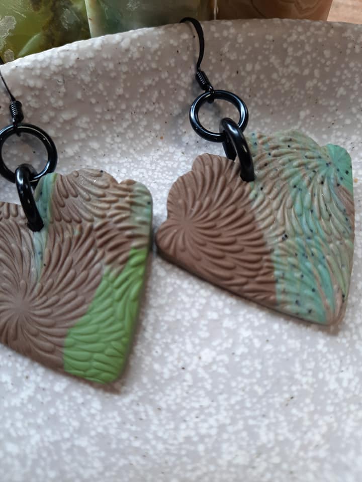 Magical moth wings dangle handmade earrings polymer clay earthy