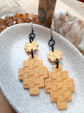 Load image into Gallery viewer, Golden stars dangle handmade earrings polymer clay earthy

