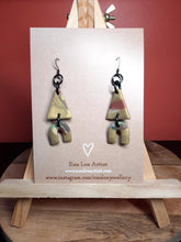 Load image into Gallery viewer, Gold rainbow dangle handmade earrings polymer clay earthy

