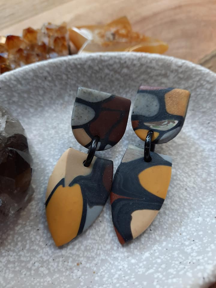 Tumeric latte stud handmade earrings polymer clay earthy