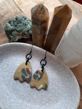 Load image into Gallery viewer, Gold tulips dangle handmade earrings polymer clay earthy
