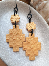 Load image into Gallery viewer, Golden stars dangle handmade earrings polymer clay earthy
