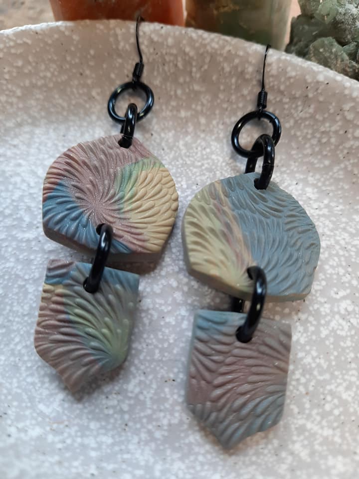 Ocean foam dangle handmade earrings polymer clay earthy