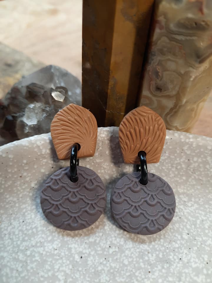 Grey sky stud handmade earrings polymer clay earthy