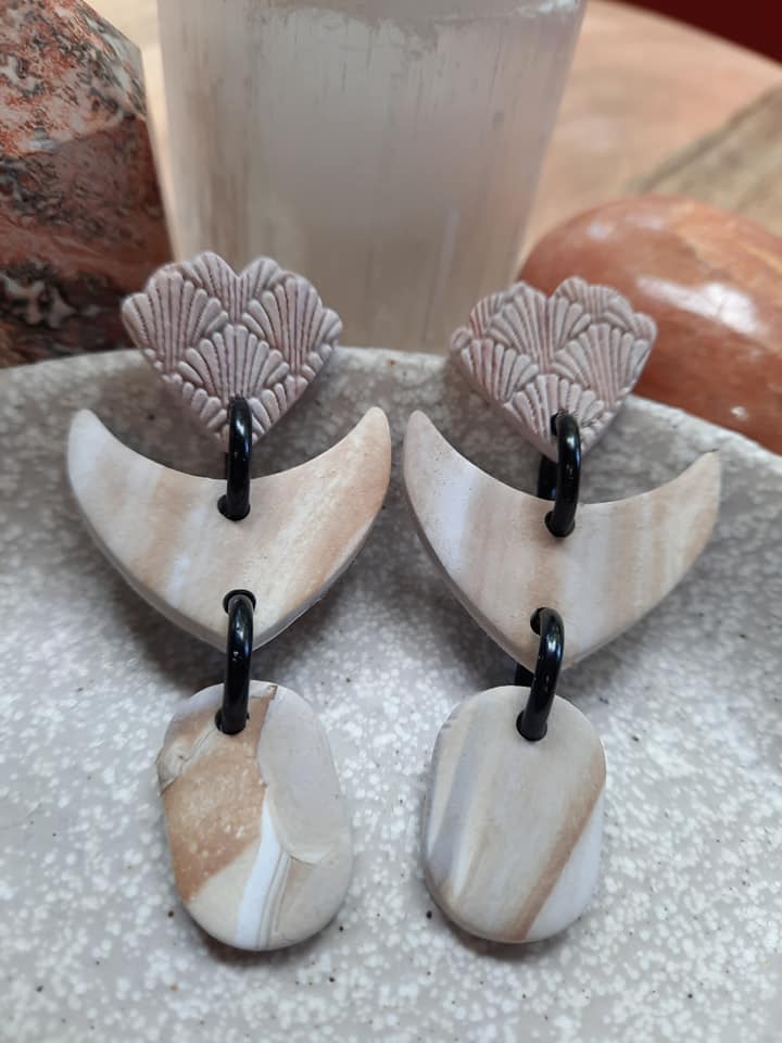 Toffee stud handmade earrings polymer clay earthy