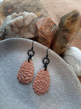 Load image into Gallery viewer, Pink amethyst dangle handmade earrings polymer clay earthy
