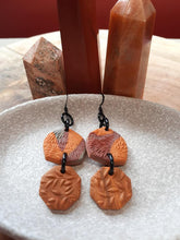 Load image into Gallery viewer, Orange bird dangle handmade earrings polymer clay earthy
