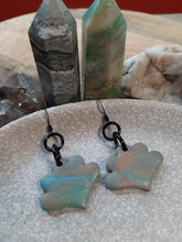 Load image into Gallery viewer, Teal tulip dangle handmade earrings polymer clay earthy
