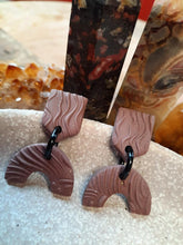 Load image into Gallery viewer, Rainbow waves stud handmade earrings polymer clay earthy
