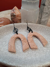 Load image into Gallery viewer, Shadow beige rainbow dangle handmade earrings polymer clay earthy
