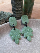 Load image into Gallery viewer, Minty leaf stud handmade earrings polymer clay earthy
