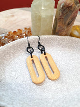 Load image into Gallery viewer, Golden ovals dangle handmade earrings polymer clay earthy
