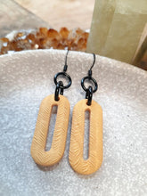 Load image into Gallery viewer, Golden ovals dangle handmade earrings polymer clay earthy
