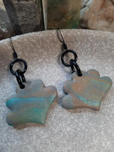 Load image into Gallery viewer, Teal tulip dangle handmade earrings polymer clay earthy
