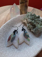 Load image into Gallery viewer, Eucalyptus leaf dangle handmade earrings polymer clay earthy

