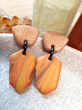 Load image into Gallery viewer, Mandarin swirl stud handmade earrings polymer clay earthy
