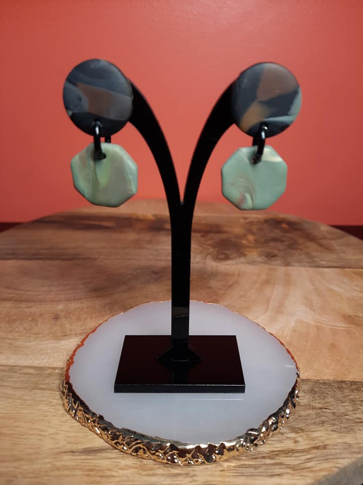 Sage stud handmade earrings polymer clay earthy