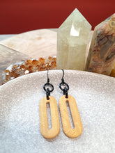 Load image into Gallery viewer, Golden ovals dangle handmade earrings polymer clay earthy

