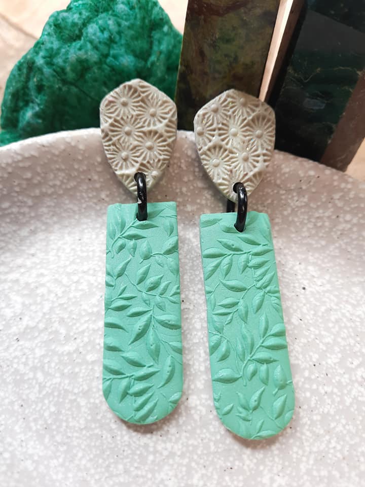 Rainforest stud handmade earrings polymer clay earthy