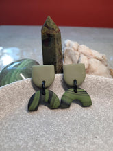 Load image into Gallery viewer, Eco green stud handmade earrings polymer clay earthy
