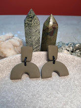 Load image into Gallery viewer, Serpent green stud handmade earrings polymer clay earthy
