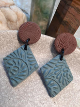 Load image into Gallery viewer, Peacock blue stud handmade earrings polymer clay earthy

