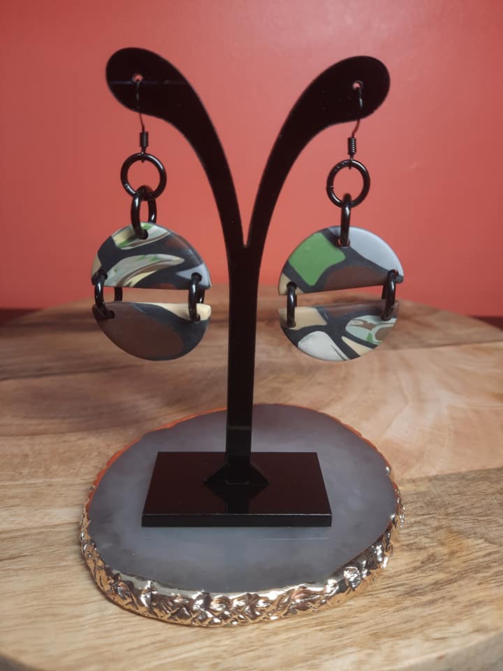 Smokey Quartz dangle handmade earrings polymer clay earthy