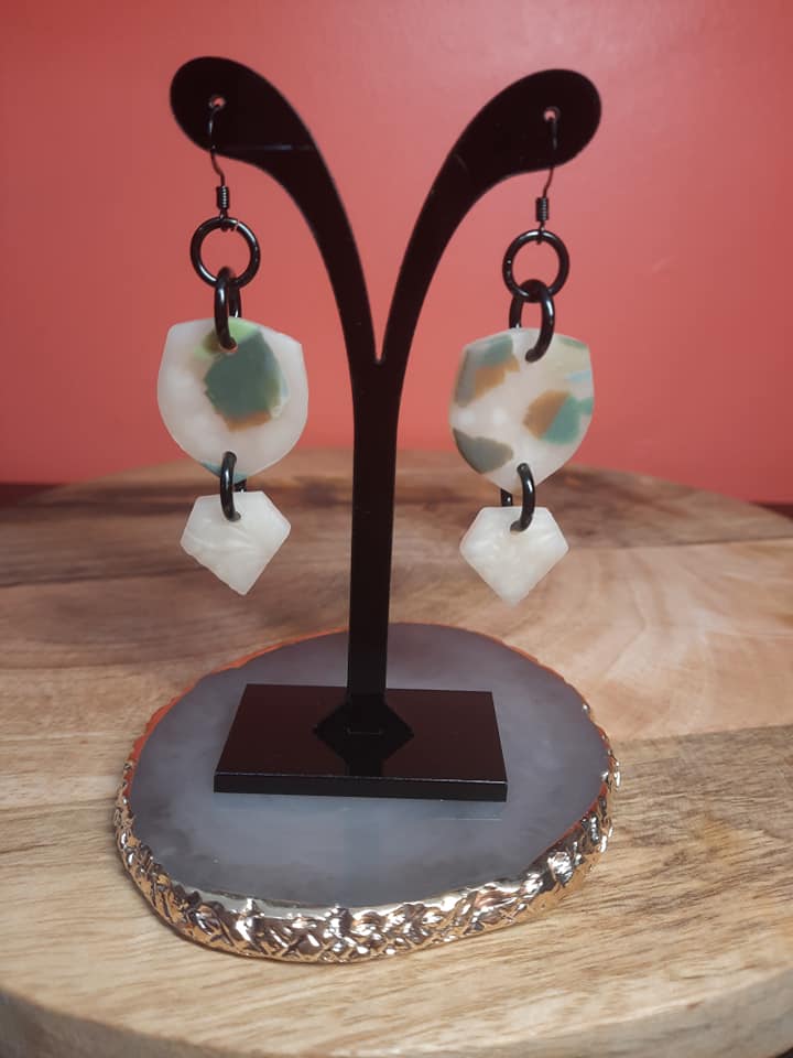 Quartz dangle handmade earrings polymer clay earthy
