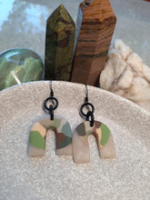Load image into Gallery viewer, Frosty rainbow dangle handmade earrings polymer clay earthy
