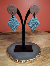 Load image into Gallery viewer, Peacock blue stud handmade earrings polymer clay earthy
