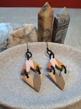 Load image into Gallery viewer, Love triangle dangle handmade earrings polymer clay earthy
