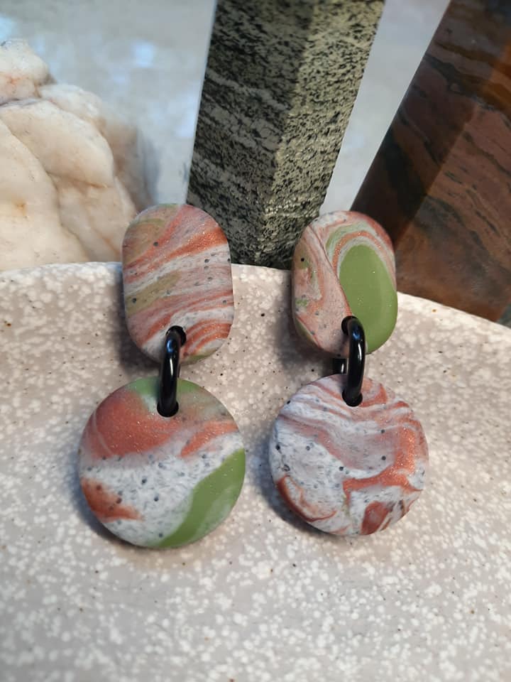 Pistachio green stud handmade earrings polymer clay earthy