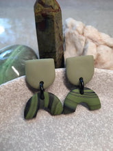 Load image into Gallery viewer, Eco green stud handmade earrings polymer clay earthy
