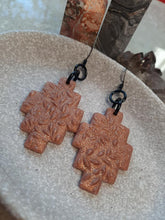 Load image into Gallery viewer, Midnight glitter dangle handmade earrings polymer clay earthy

