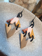 Load image into Gallery viewer, Love triangle dangle handmade earrings polymer clay earthy
