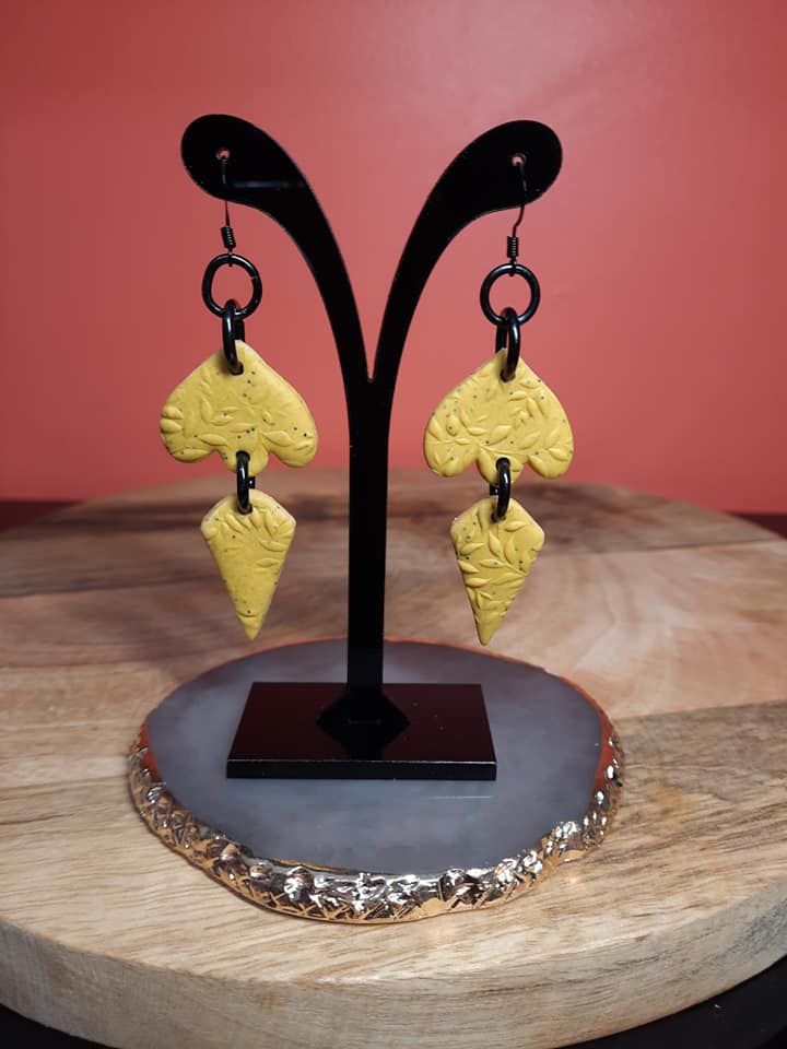 Honeysuckle dangle handmade earrings polymer clay earthy