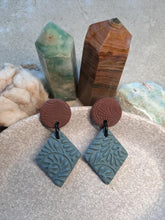 Load image into Gallery viewer, Peacock blue stud handmade earrings polymer clay earthy
