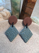 Load image into Gallery viewer, Peacock blue stud handmade earrings polymer clay earthy
