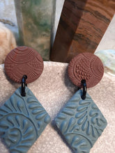 Load image into Gallery viewer, Peacock blue stud handmade earrings polymer clay earthy

