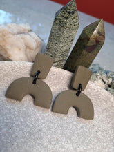 Load image into Gallery viewer, Serpent green stud handmade earrings polymer clay earthy
