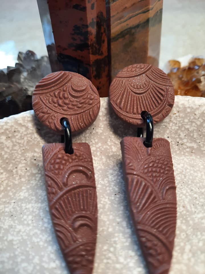 Mocha stud handmade earrings polymer clay earthy