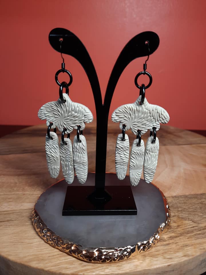Oakmoss dangle handmade earrings polymer clay earthy