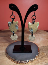 Load image into Gallery viewer, Glowing golden sun dangle handmade earrings polymer clay earthy
