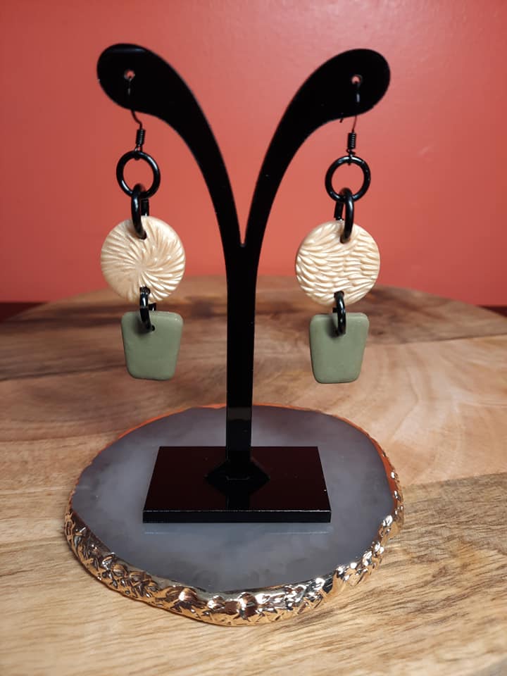 Halo gold dangle handmade earrings polymer clay earthy