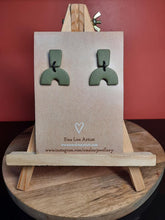 Load image into Gallery viewer, Serpent green stud handmade earrings polymer clay earthy
