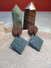 Load image into Gallery viewer, Peacock blue stud handmade earrings polymer clay earthy
