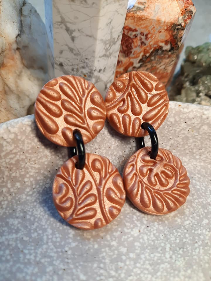 Rose beige stud handmade earrings polymer clay earthy